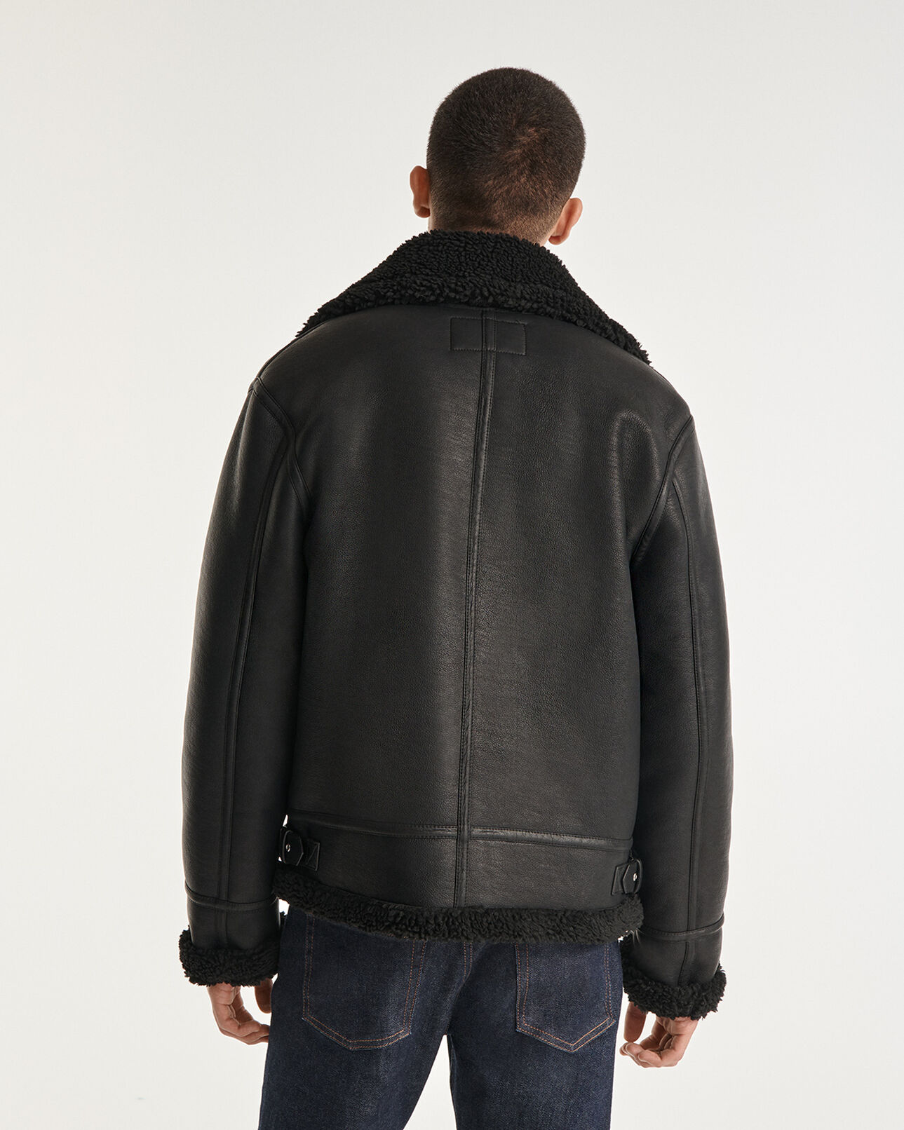 The Kooples MEN BLACK zipped black faux sheepskin jacket
