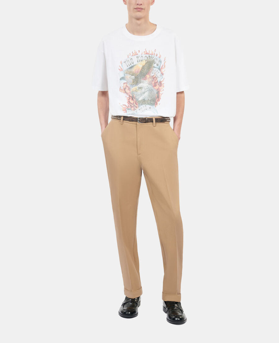 The Kooples HERREN ECRU ecrufarbenes t-shirt &bdquo;eagles on fire&ldquo;