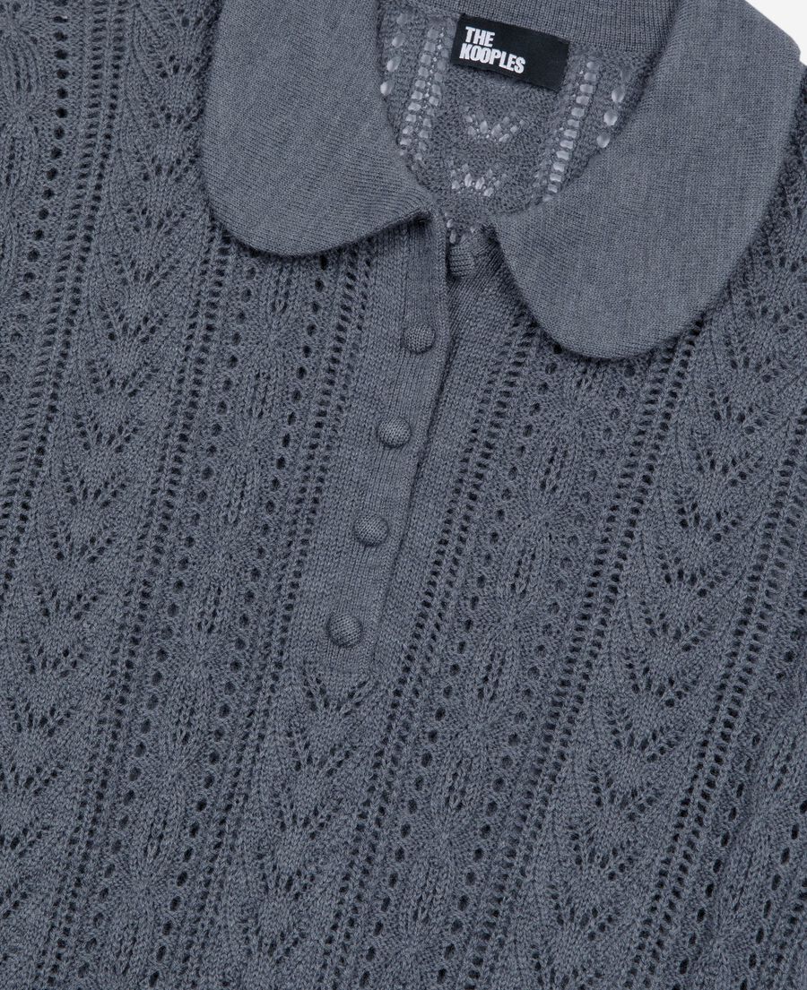 The Kooples WOMEN ANTHRACITE grey merino wool short-sleeve sweater