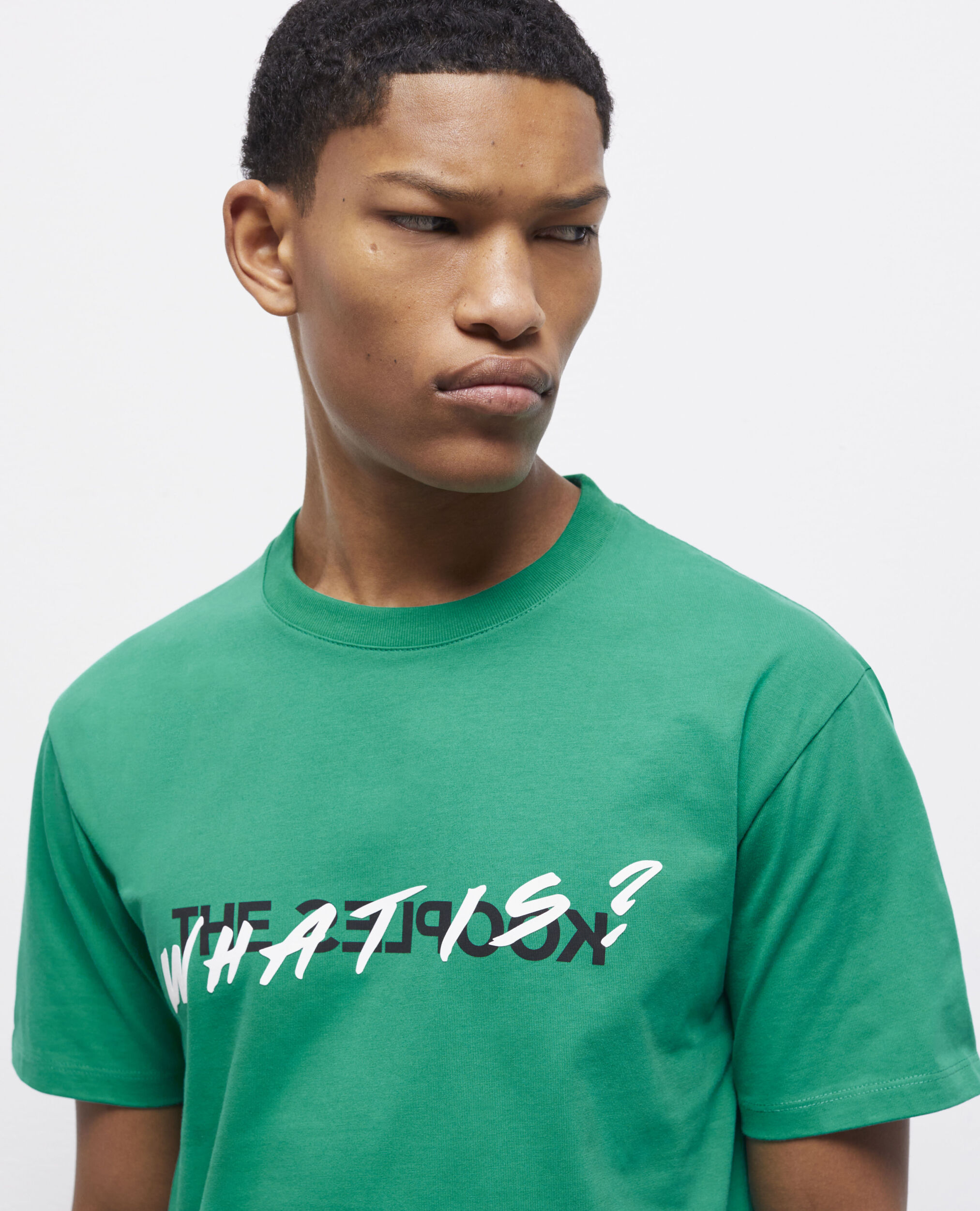 Grünes T-Shirt Herren mit „What is“-Schriftzug, GREEN, hi-res image number null