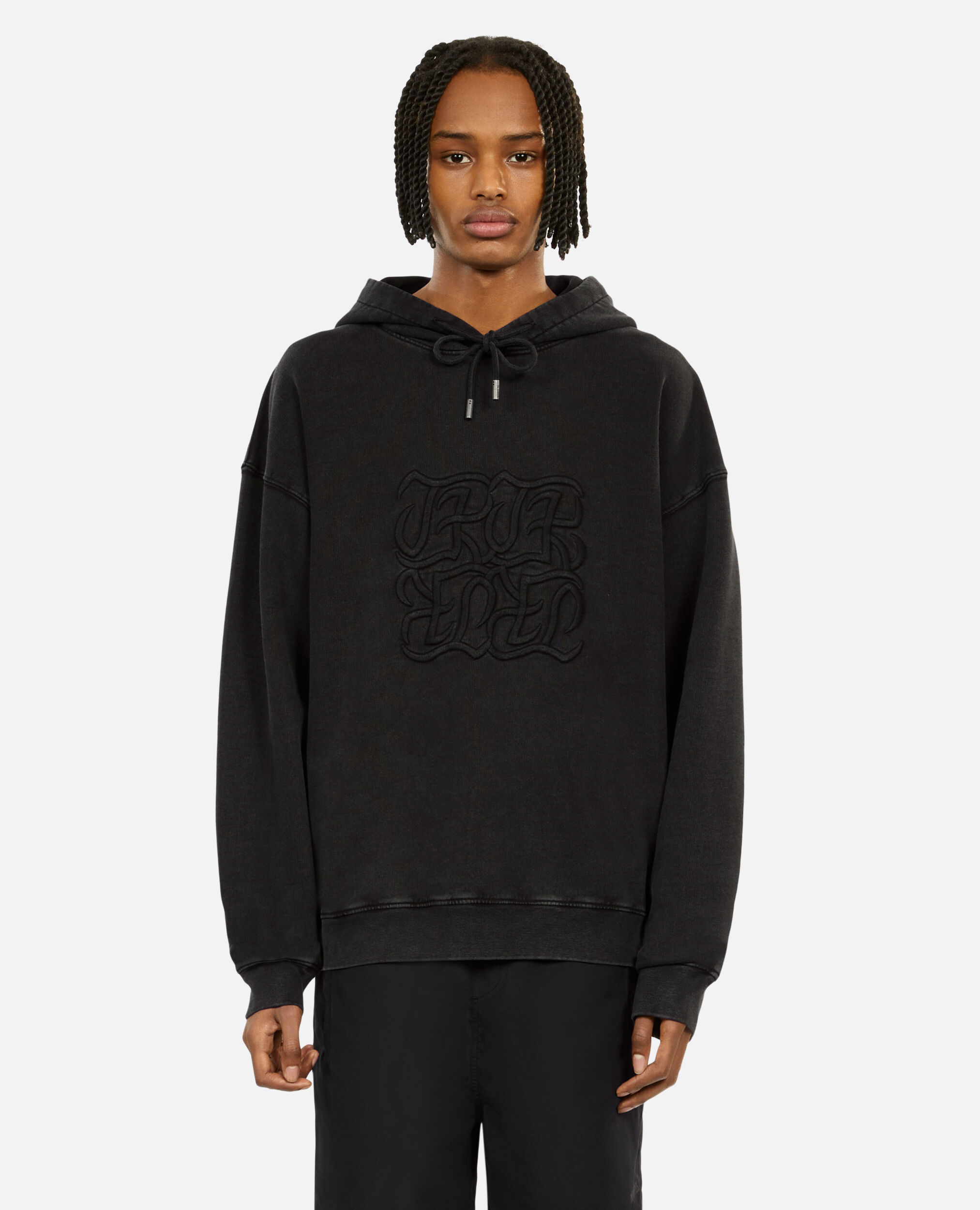 Sweatshirt à capuche noir avec broderie logo, BLACK WASHED, hi-res image number null