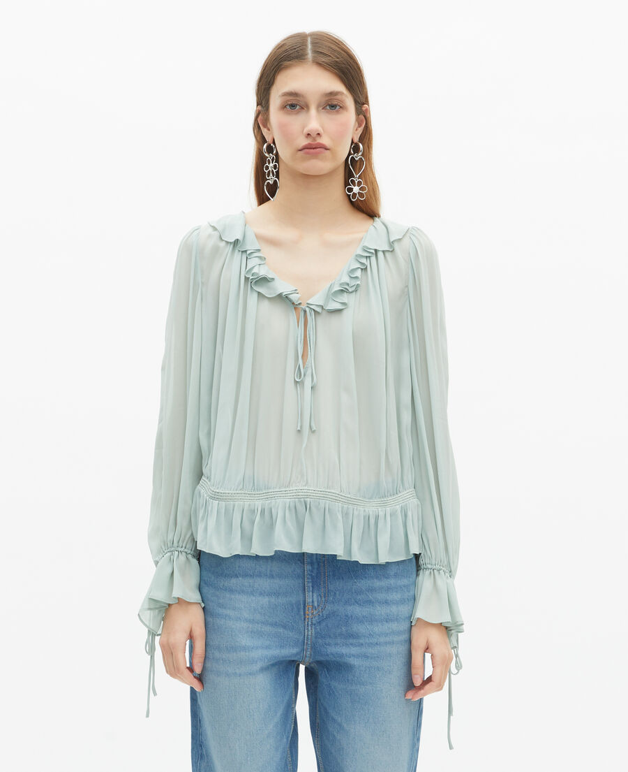 The Kooples F BLUE/GREEN blue blouse with ruffles