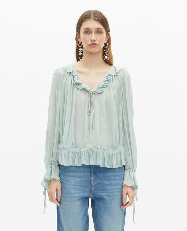 The Kooples WOMEN BLUE/GREEN blue blouse with ruffles