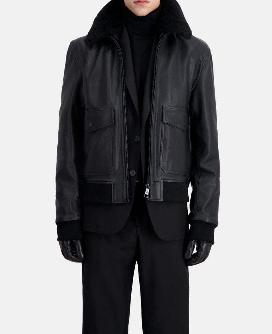 The Kooples HERREN BLACK schwarze bomberjacke aus leder