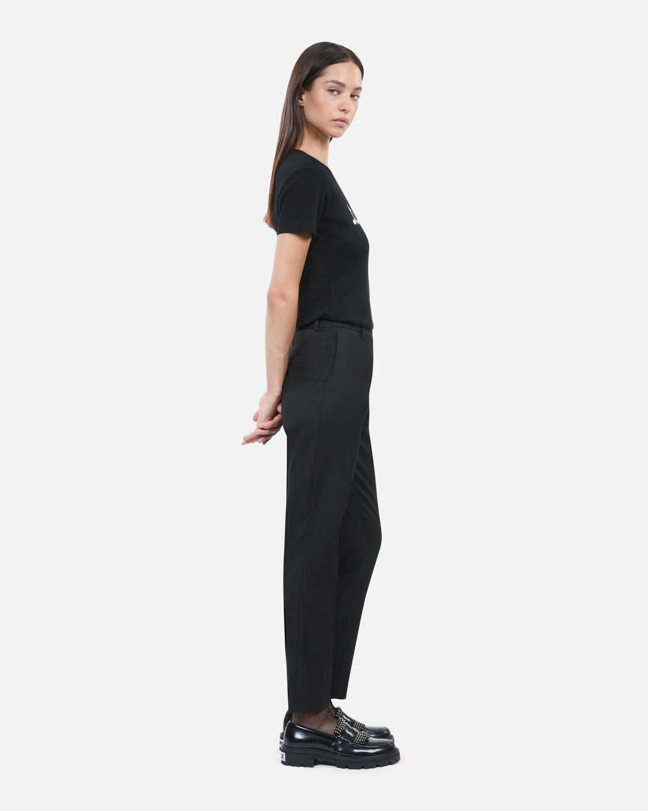 The Kooples WOMEN BLACK WASHED black t-shirt with serigraphy
