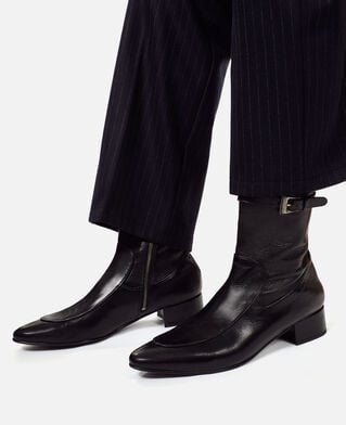 The Kooples MEN BLACK black leather ankle boots with buckle