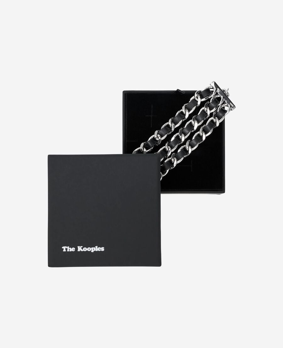 The Kooples DAMEN BLACK SILVER armband mit leder- und silberketten