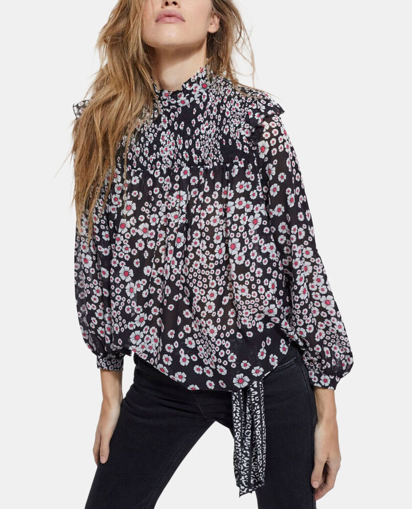 The Kooples FEMME BLACK / PINK top fleuri