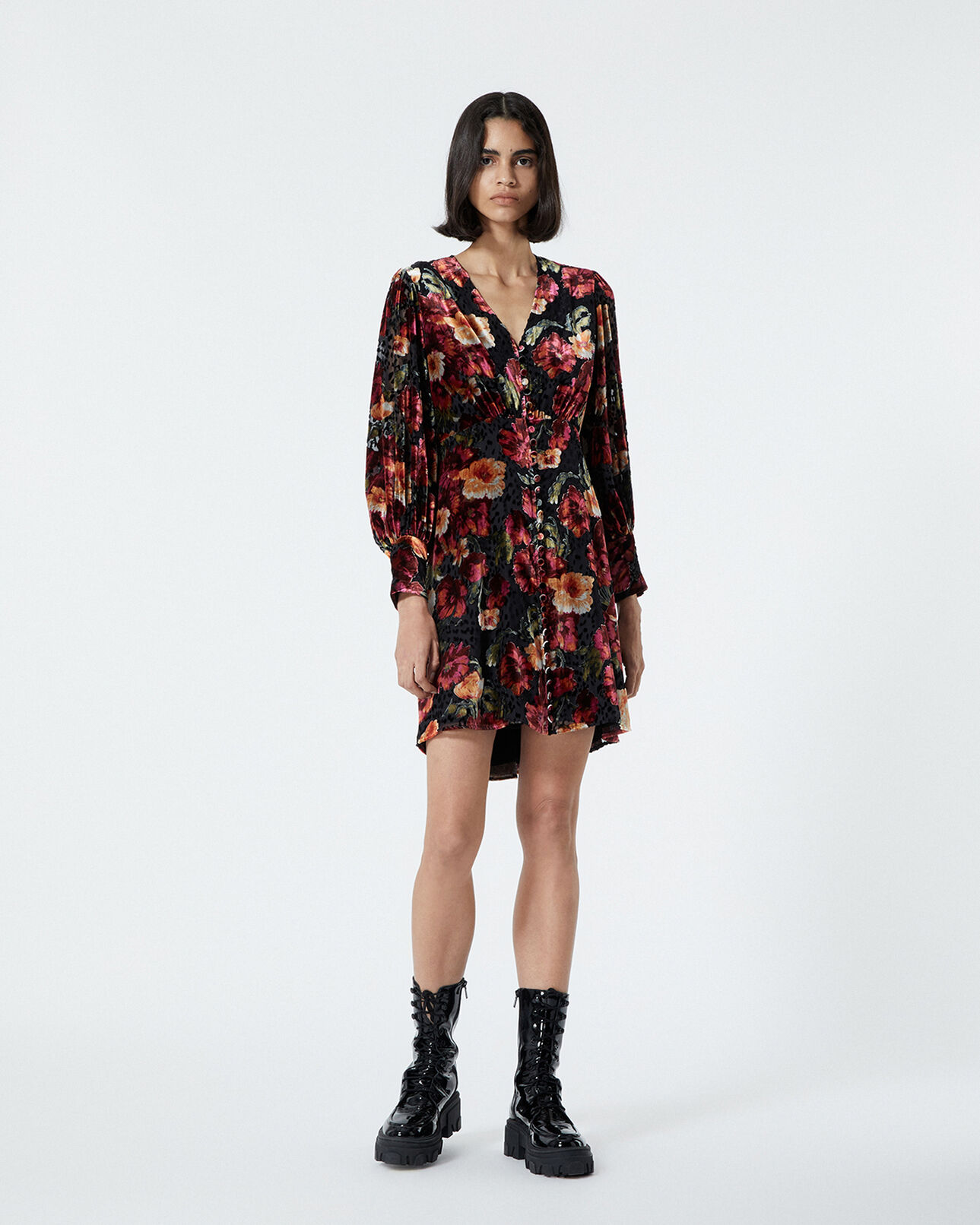 The Kooples FEMME MULTICOLOR robe courte velours imprimé fleurs