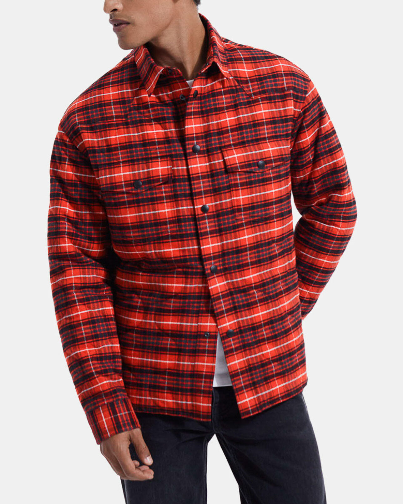 The Kooples MEN RED / BLACK red quilted cotton jacket with buttons