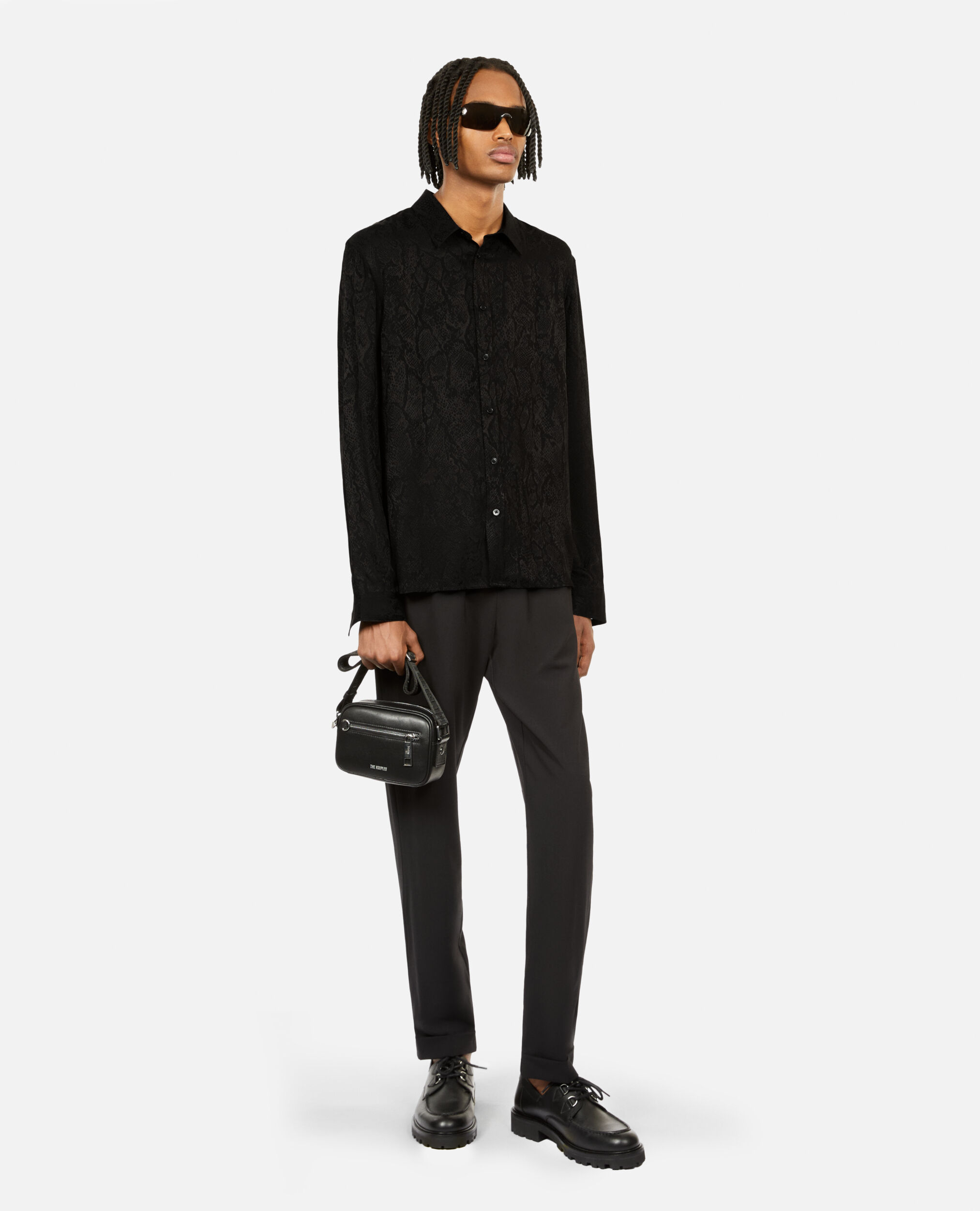 Black leather messenger bag women's online