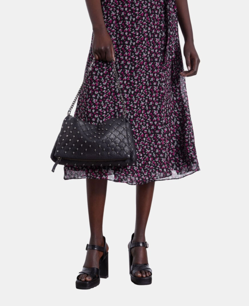 The Kooples WOMEN BLACK medium heritage pouch in black leather