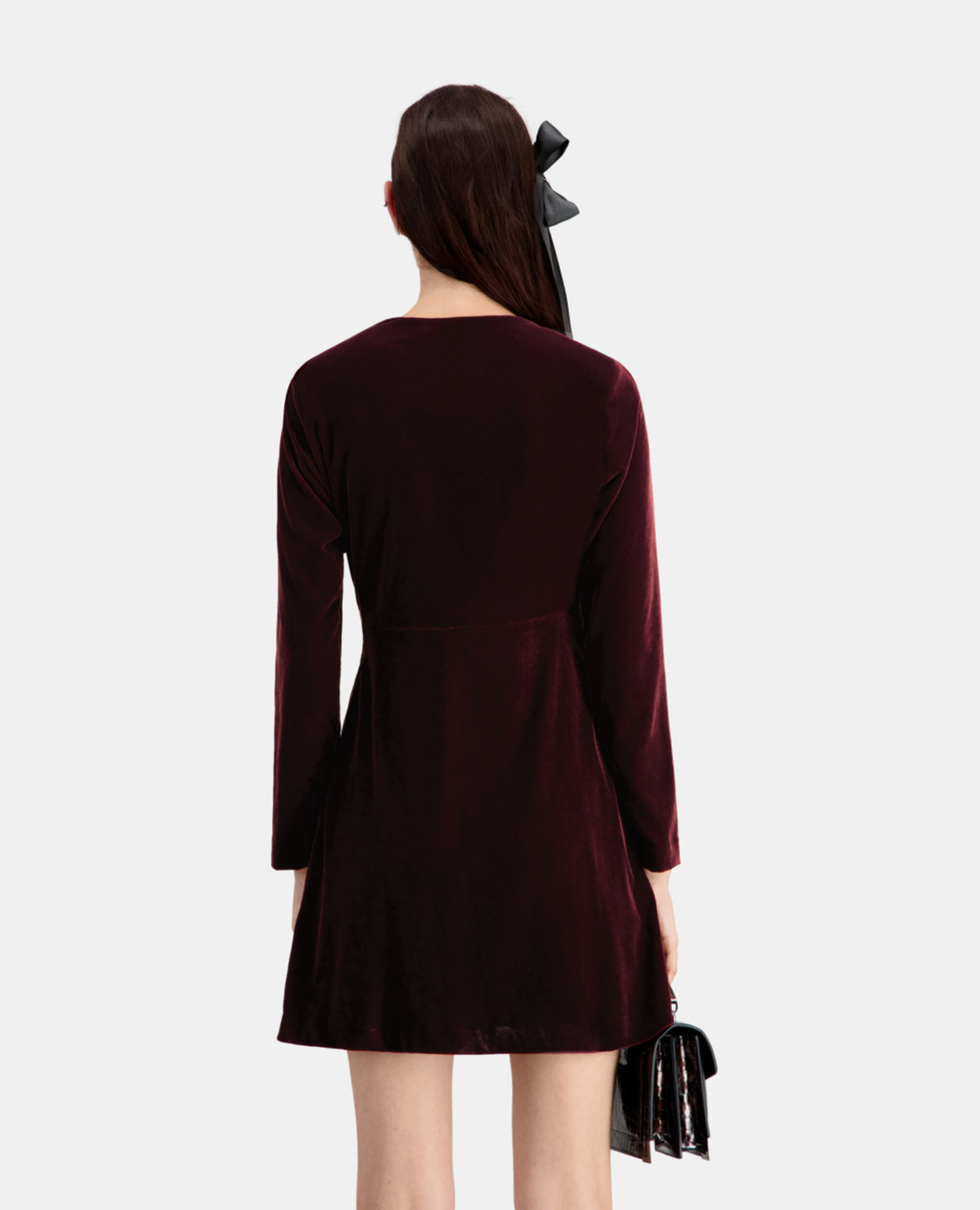 Short burgundy velvet dress, BURGUNDY, hi-res image number null