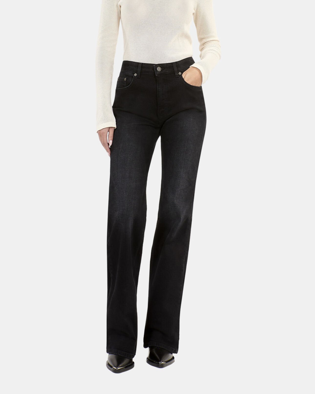 The Kooples WOMEN BLACK WASHED black flare jeans