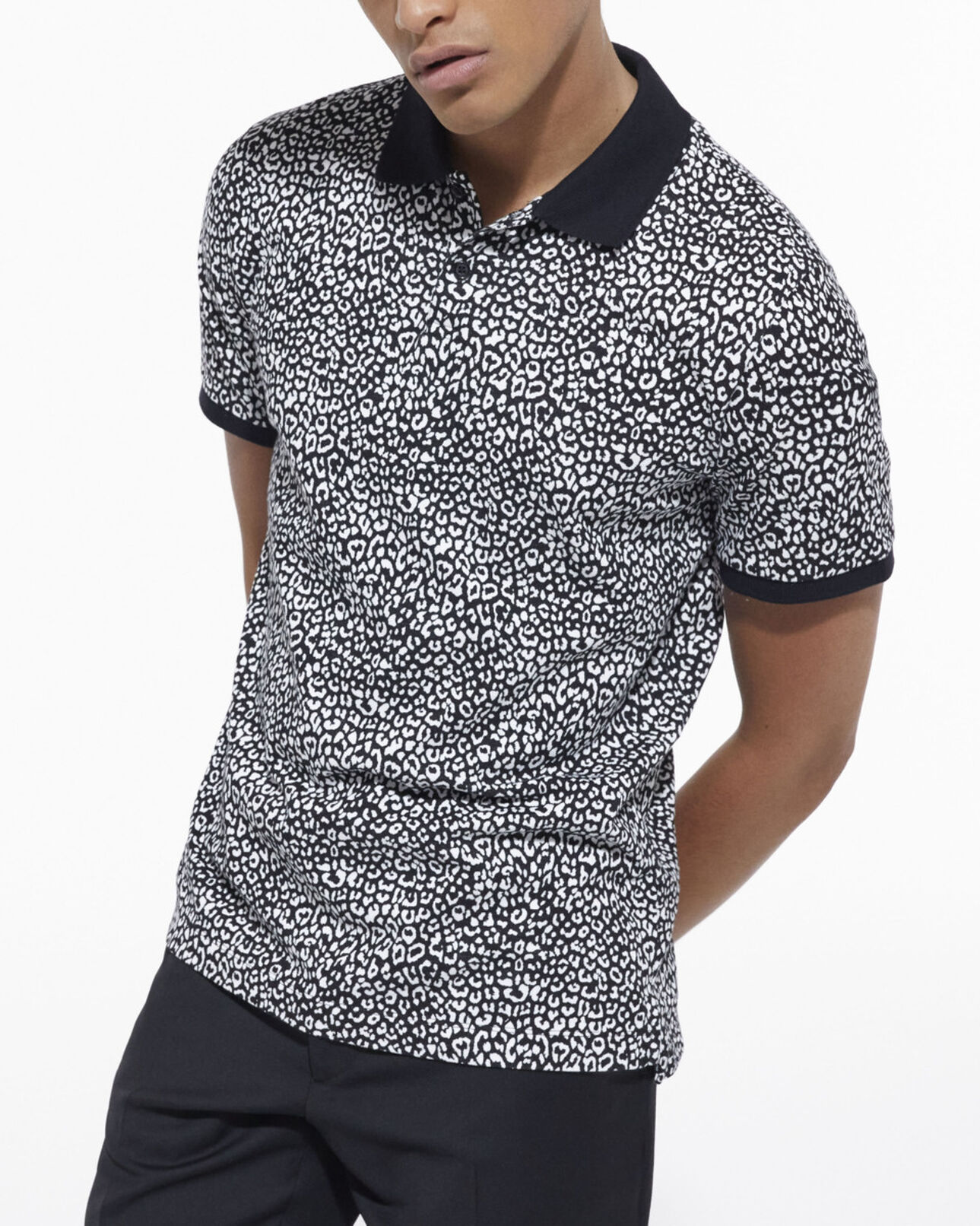 The Kooples MEN ECRU black leopard print polo