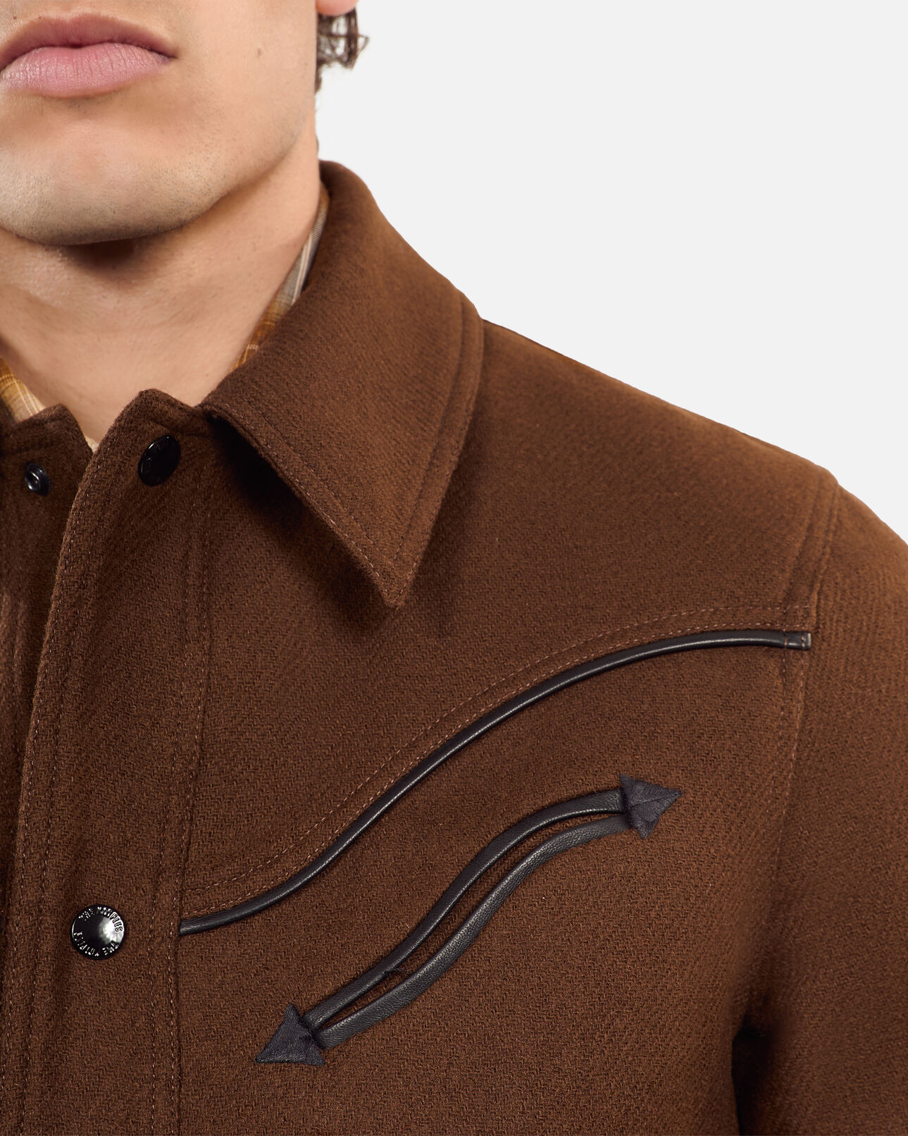 The Kooples MEN BROWN brown flannel overshirt-style jacket