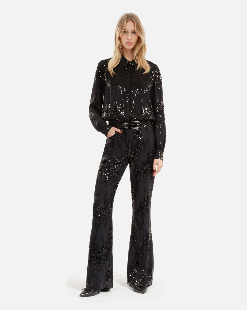 The Kooples WOMEN BLACK black sequinned flare pants