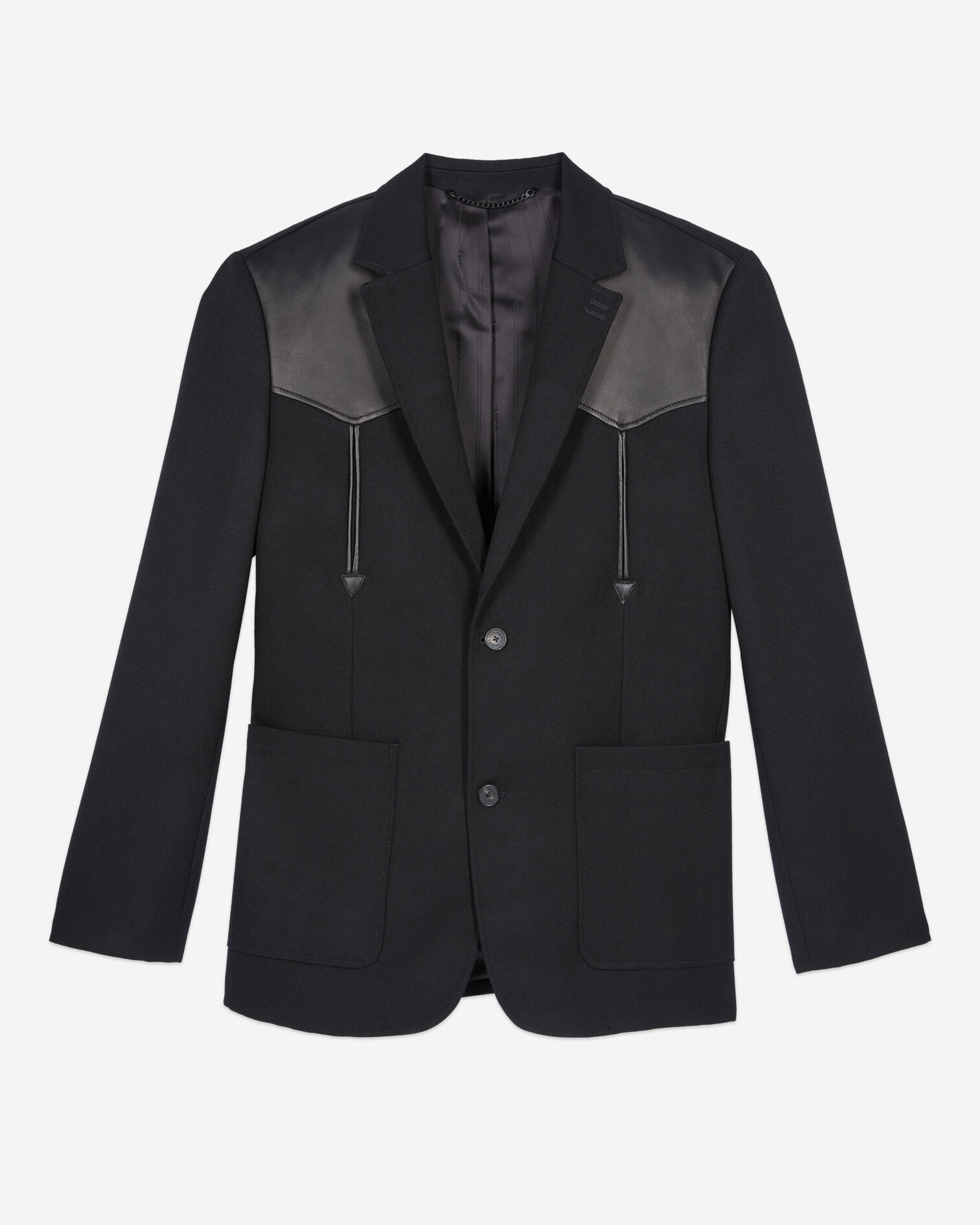 Black wool jacket with lambskin details, BLACK, hi-res image number null