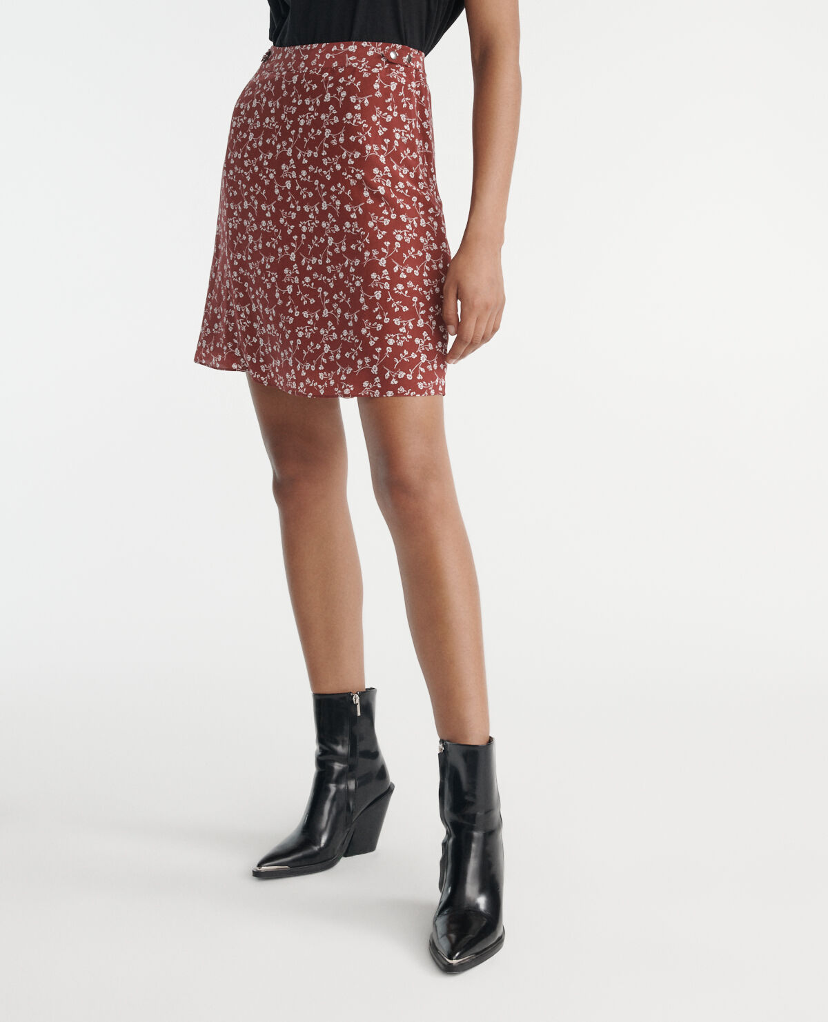 Jupe courte fluide bordeaux imprim e The Kooples