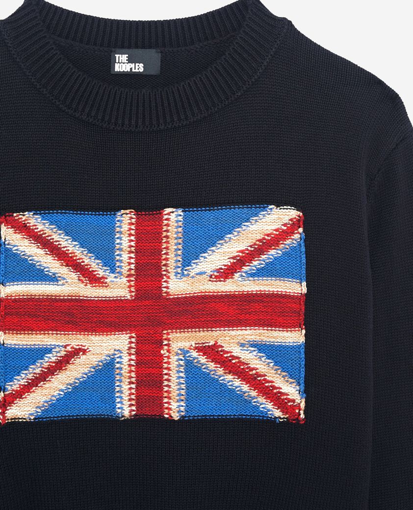 The Kooples DAMEN NAVY pullover mit englischer flagge aus marinefarbener baumwolle