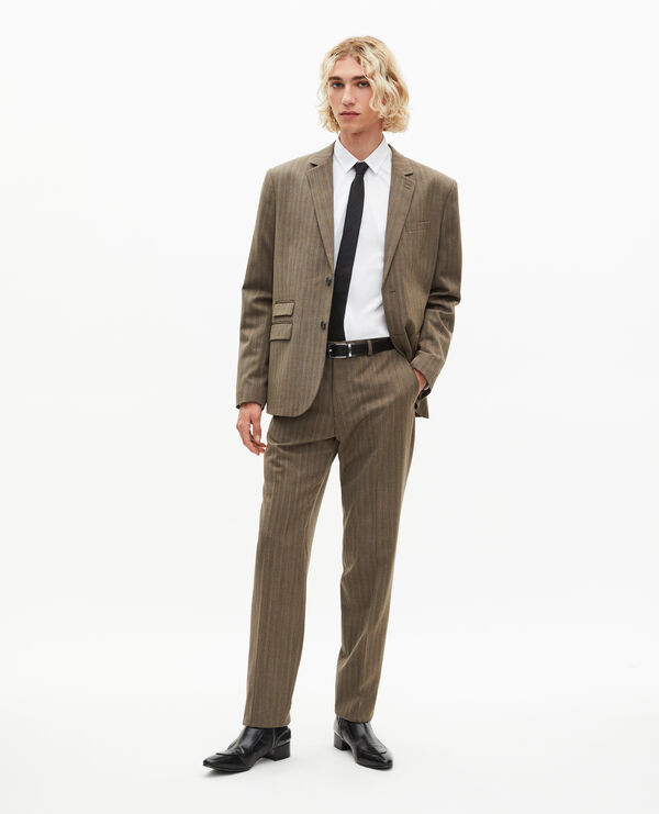 The Kooples HOMME LIGHT BROWN pantalon de costume droit à rayures marron