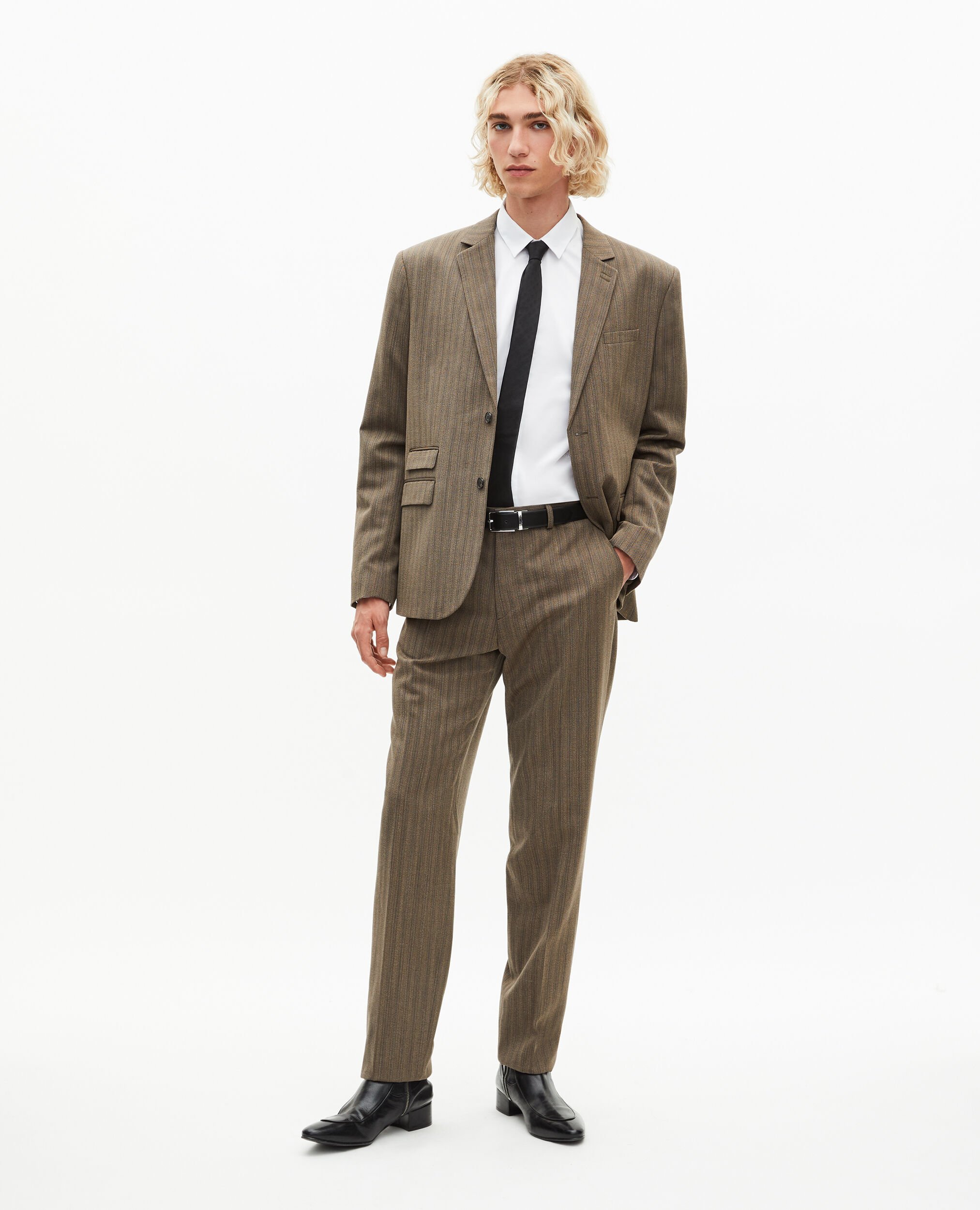 Straight brown pinstripe suit pants, LIGHT BROWN, hi-res image number null