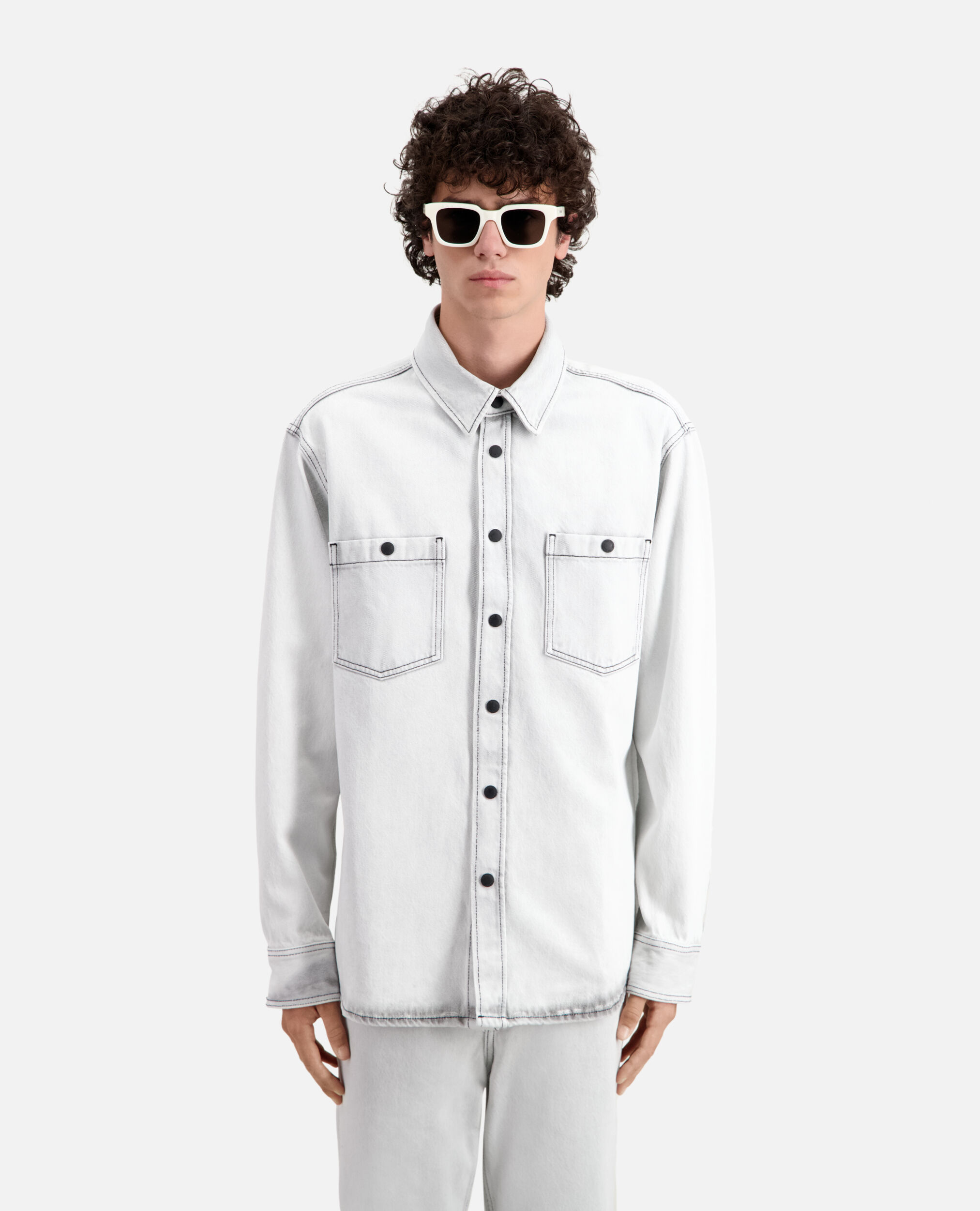 White bleached denim shirt, WHITE BLEACH, hi-res image number null