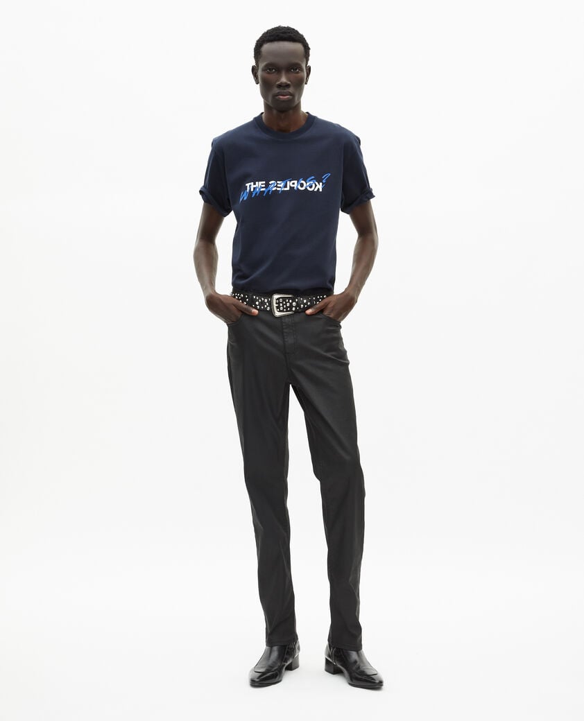 The Kooples HOMME BLACK jean slim effet cuir noir