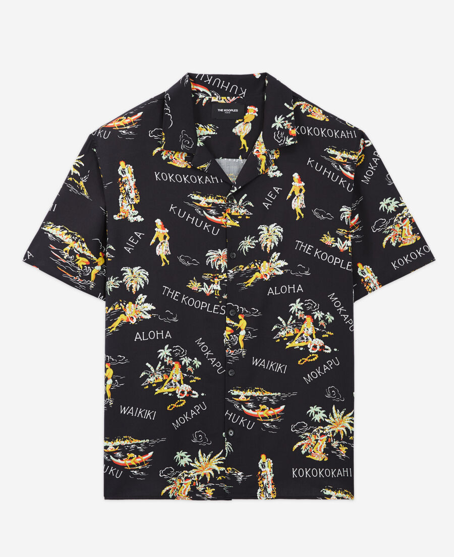 men’s black shirt with floral print