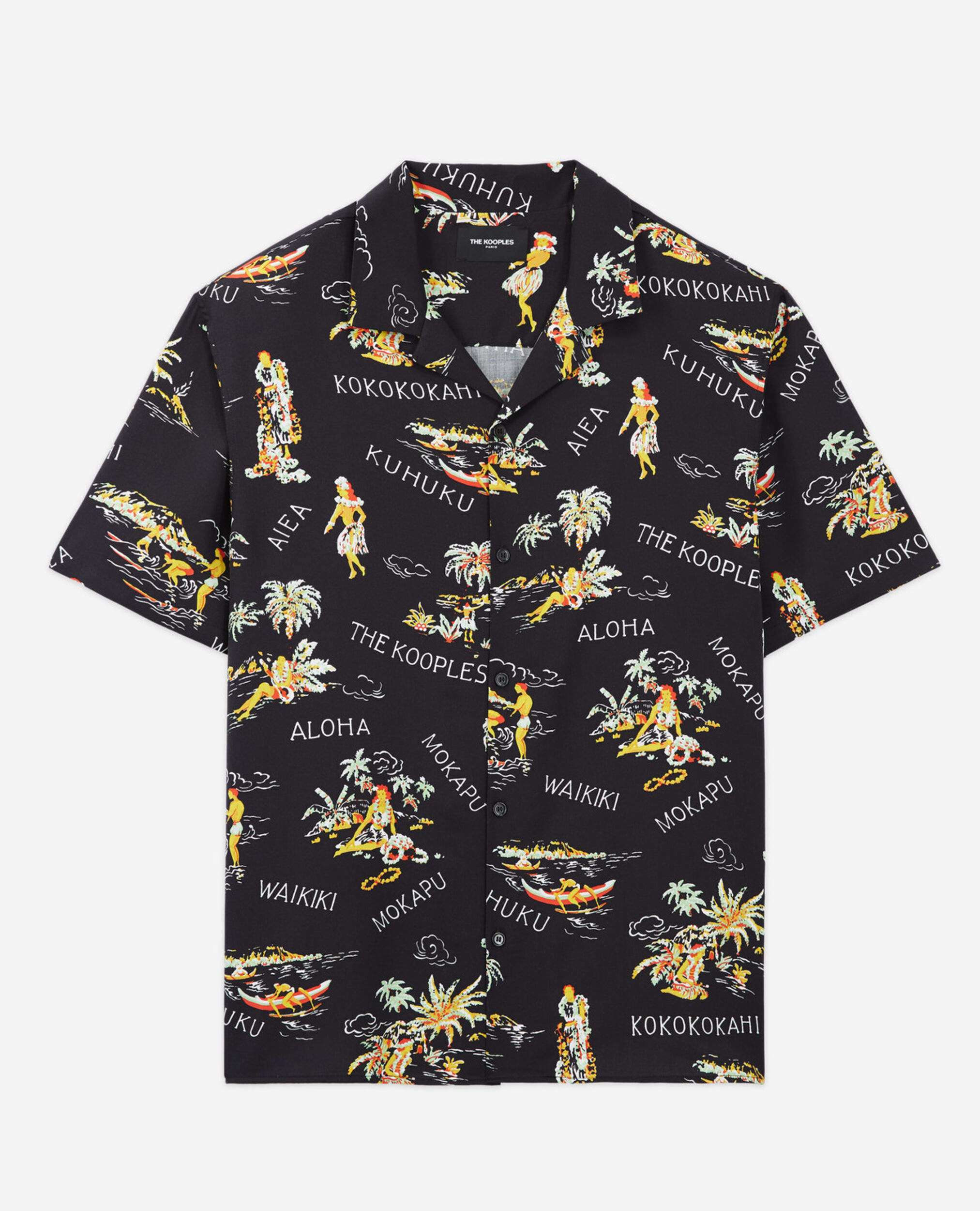 Men’s black shirt with floral print, BLACK / YELLOW, hi-res image number null