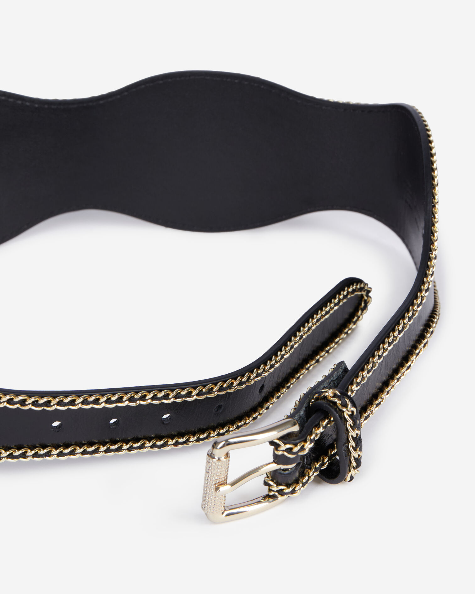 Wide black leather belt with chains, BLACK, hi-res image number null