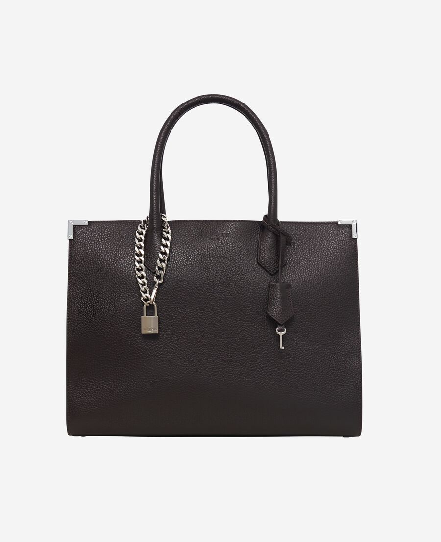 The Kooples FEMME BROWN sac cabas ming l en cuir grainé marron