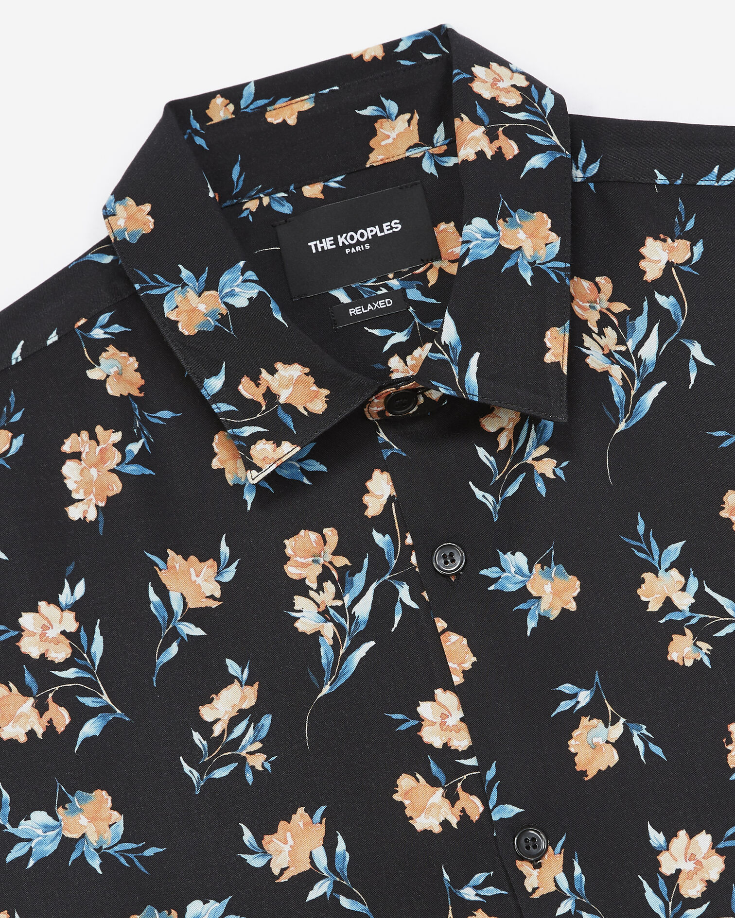 Black shirt with classic collar - flowers, BLACK / PINK, hi-res image number null
