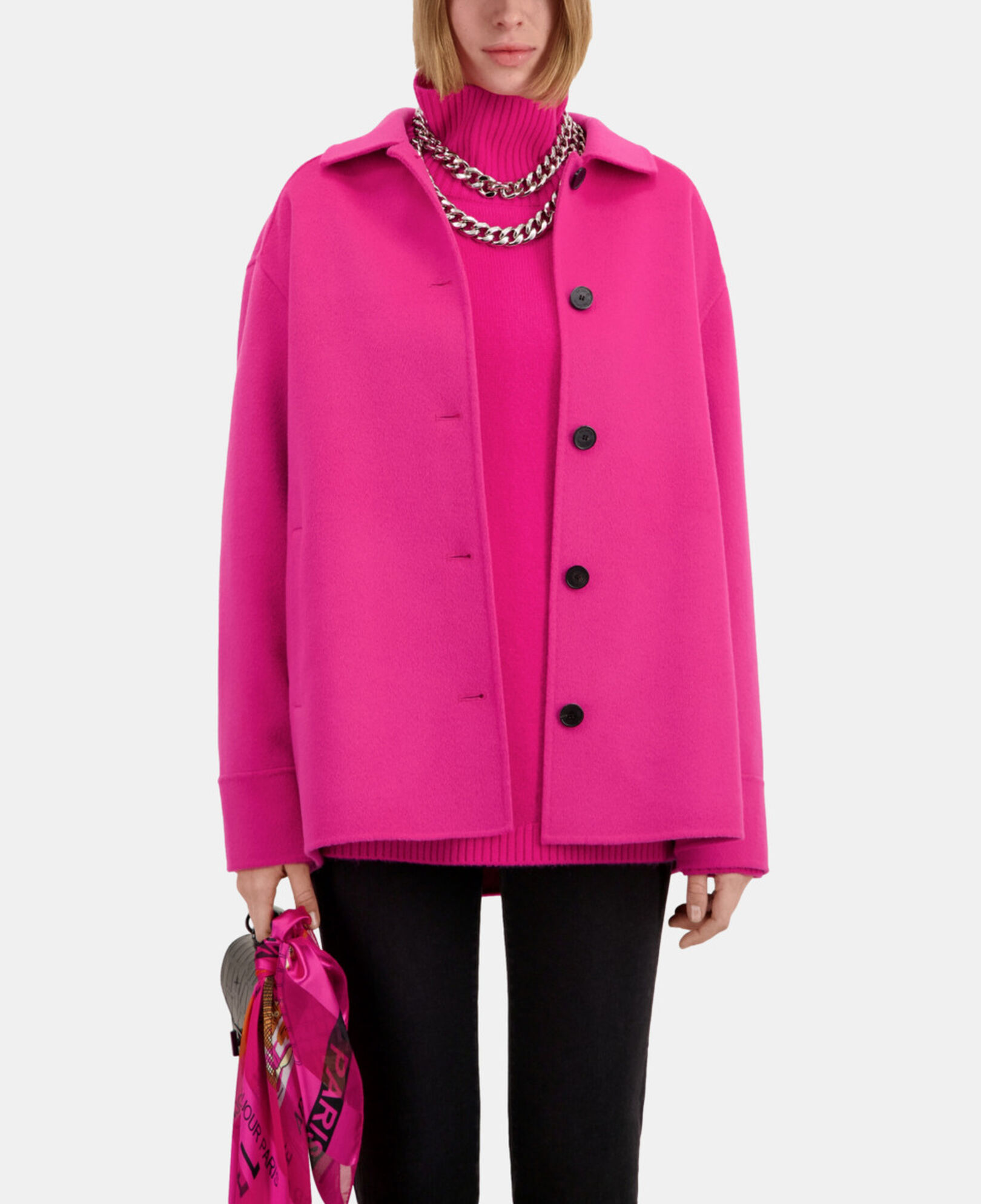 The Kooples WOMEN FUSHIA pink overshirt type jacket with fringes