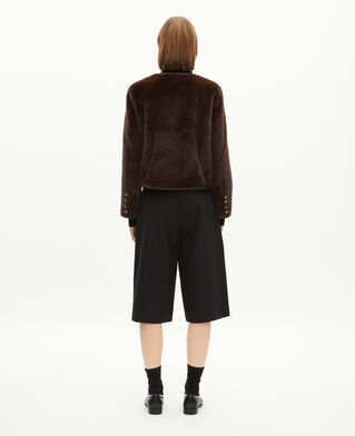 The Kooples FEMME CHOCOLATE blouson effet fourrure avec d&eacute;tails de cuir marron
