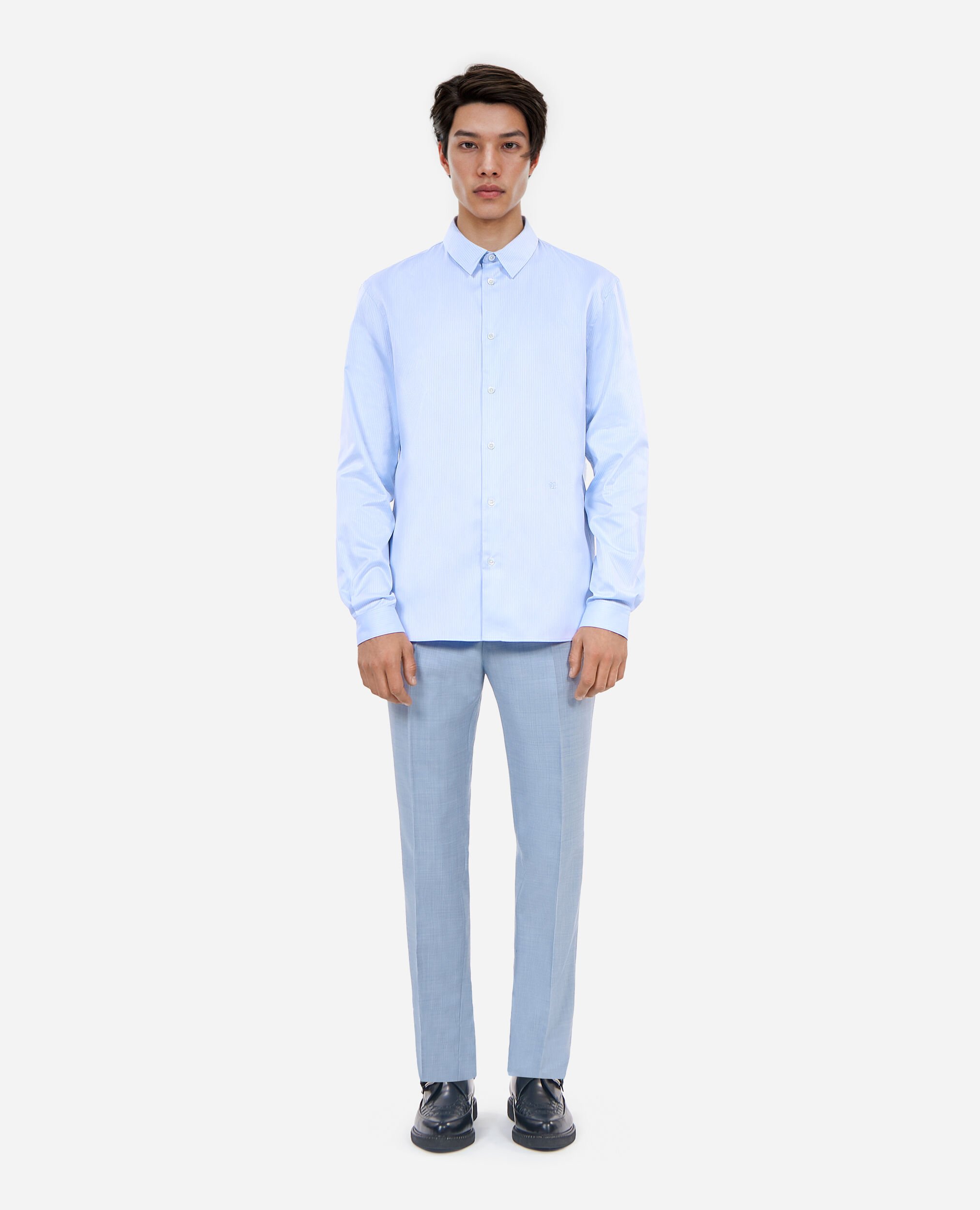 Blue herringbone striped formal shirt, BLUE WHITE, hi-res image number null