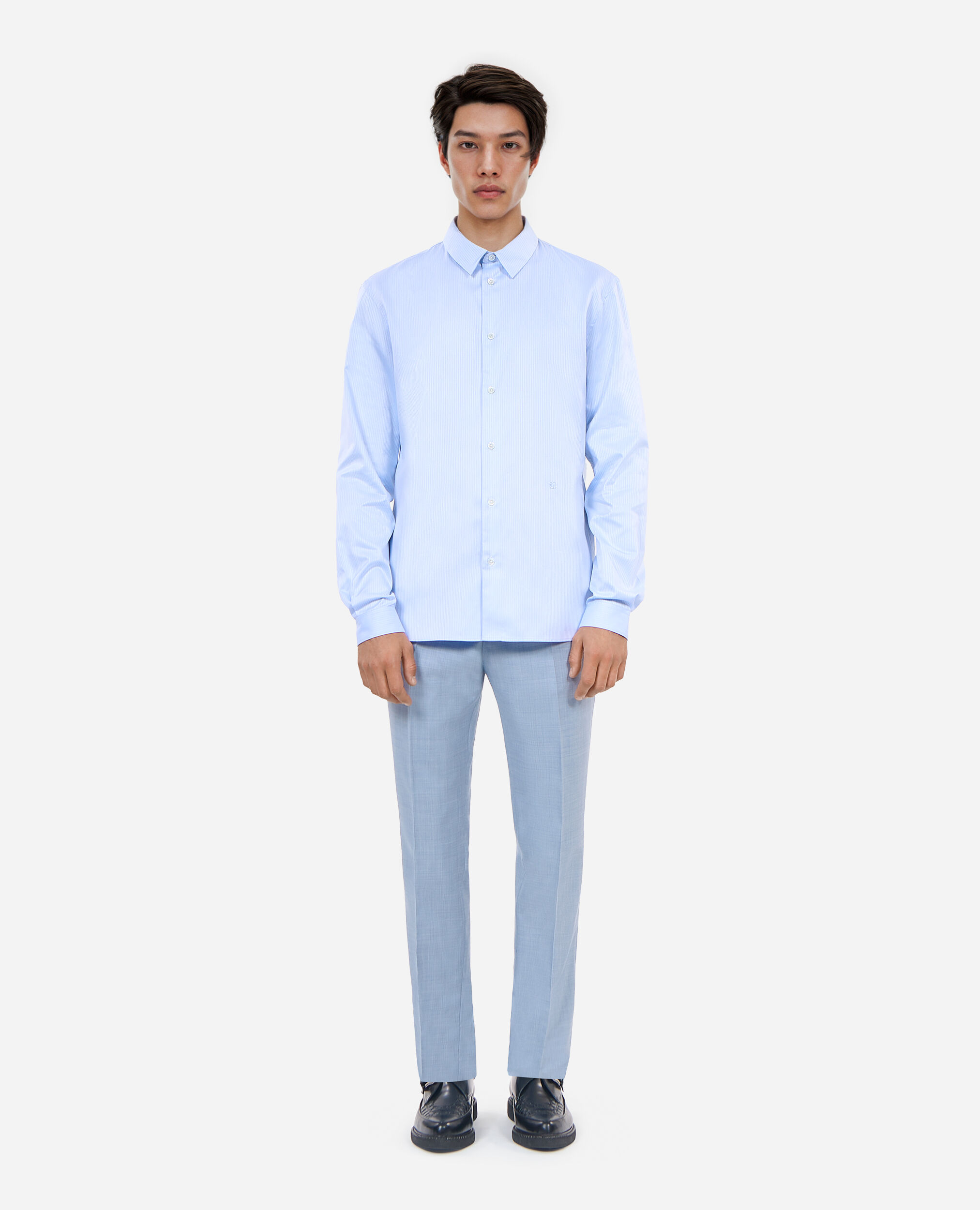 Blue herringbone striped formal shirt, BLUE WHITE, hi-res image number null