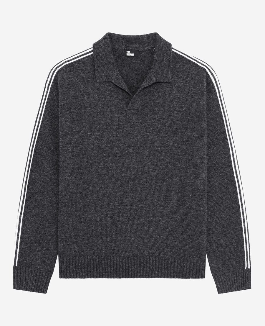 The Kooples H GREY wool polo-neck sweater with contrasting gray stripes