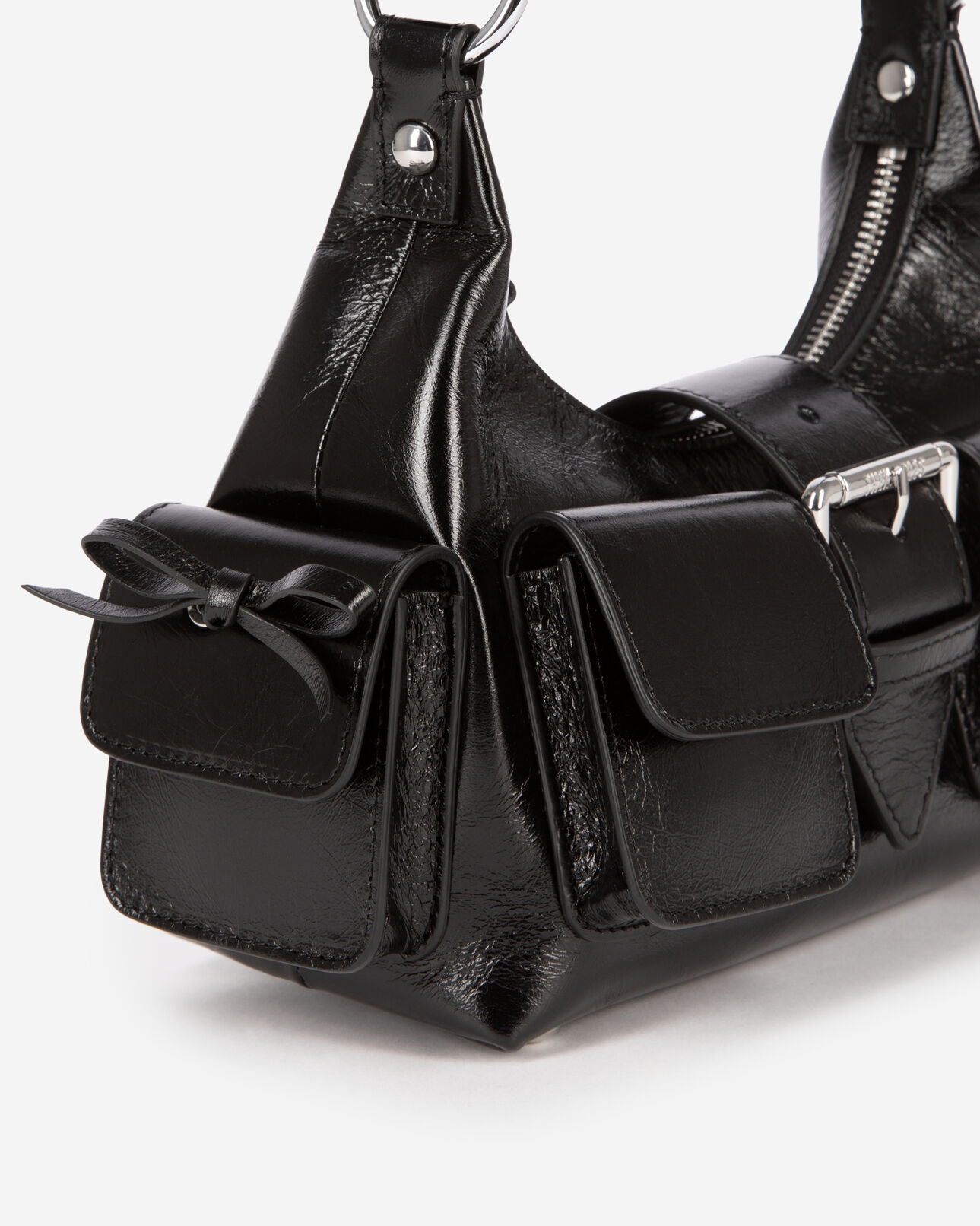 The Kooples WOMEN BLACK amelia small bag in black cracked leather