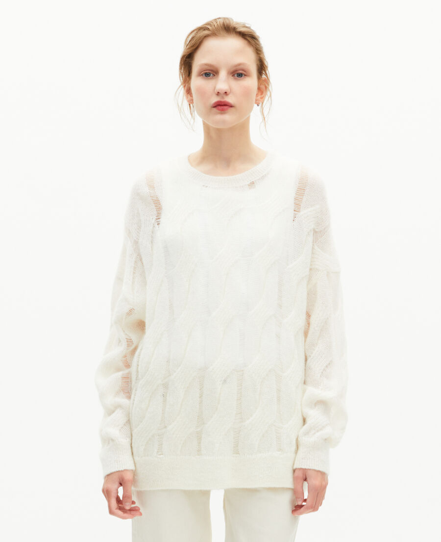 The Kooples FEMME ECRU pull à torsades en laine mélangée écru