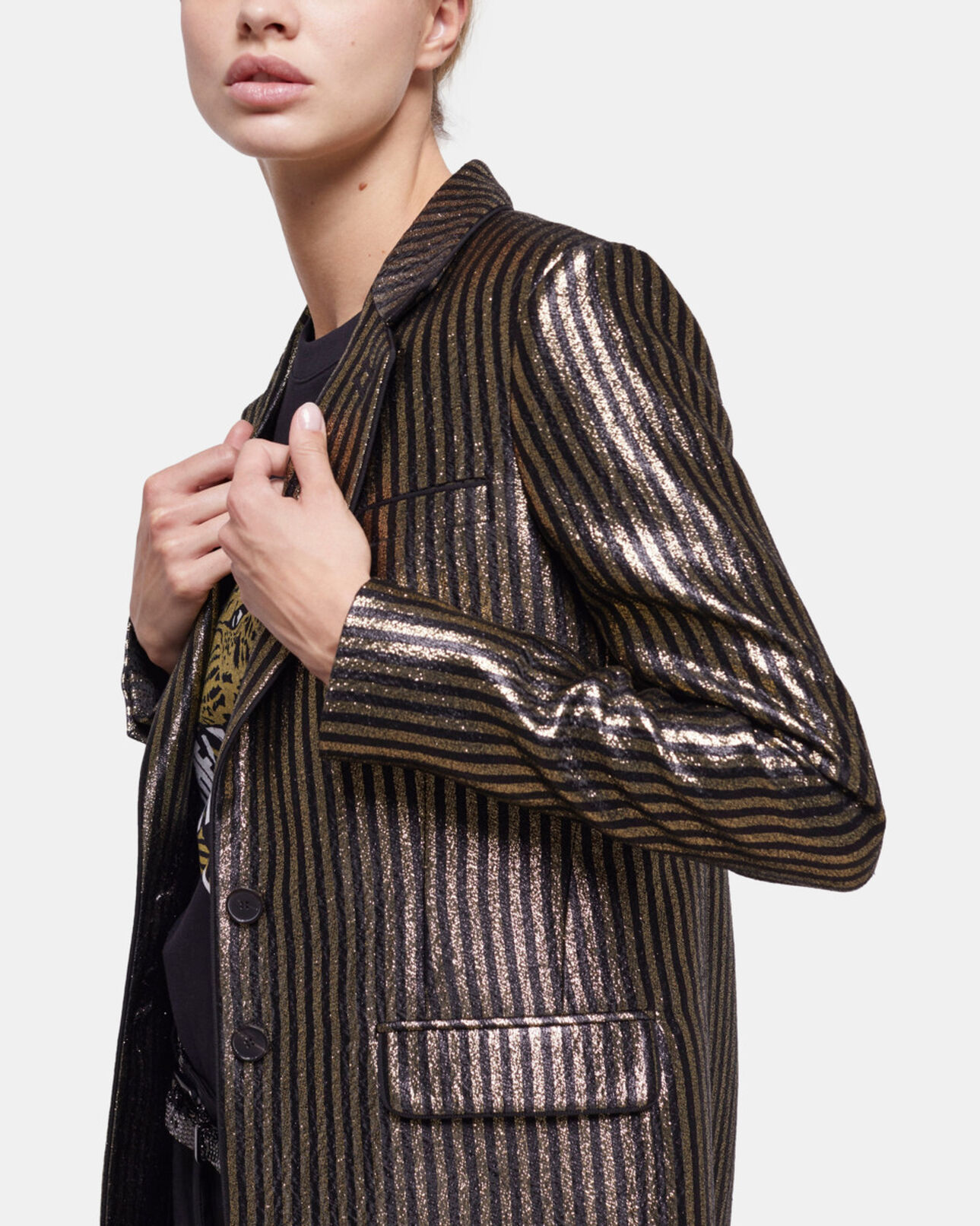 The Kooples MUJER BLACK / GOLD chaqueta rayas dorada