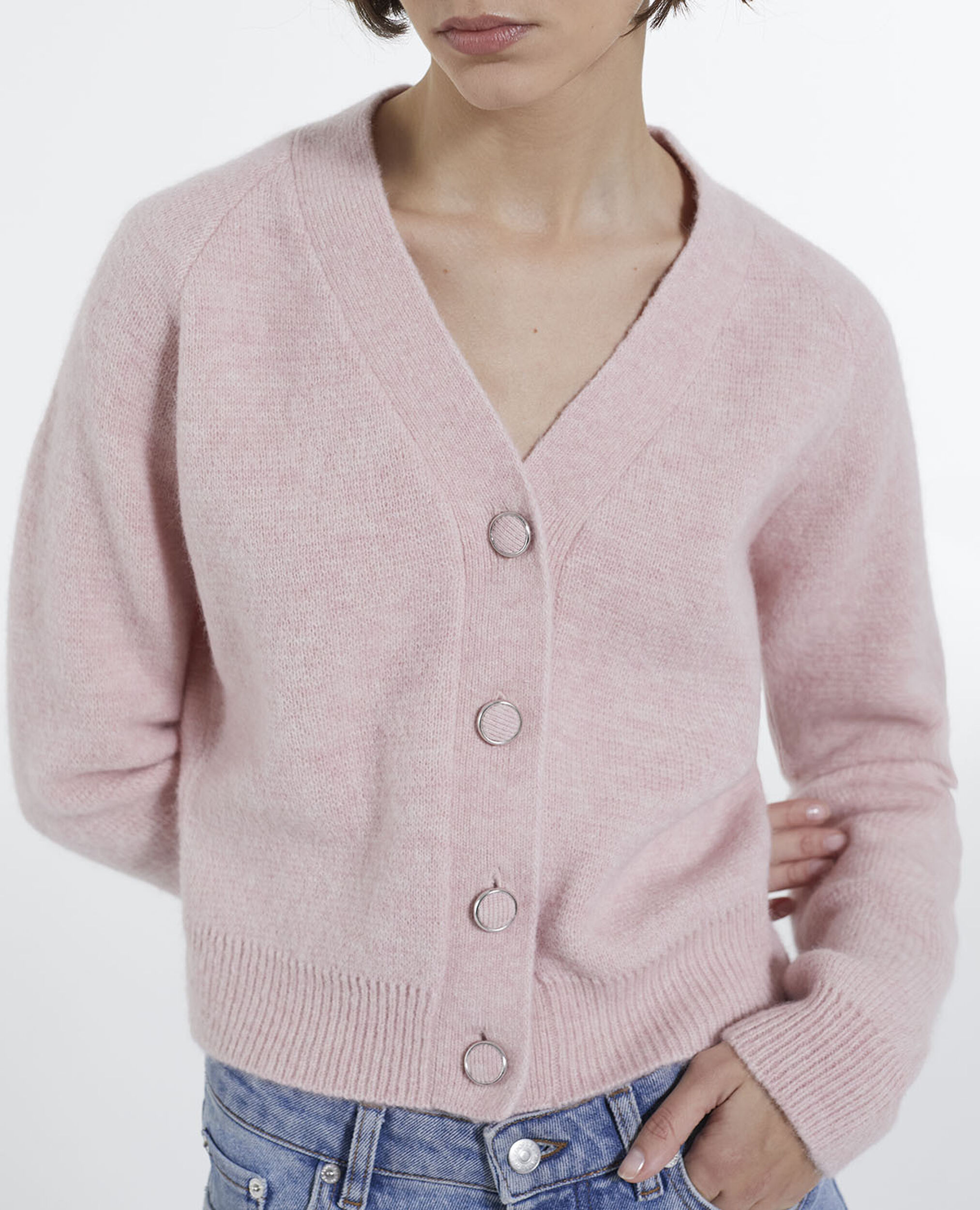 Cropped pink wool cardigan with pockets, PINK, hi-res image number null