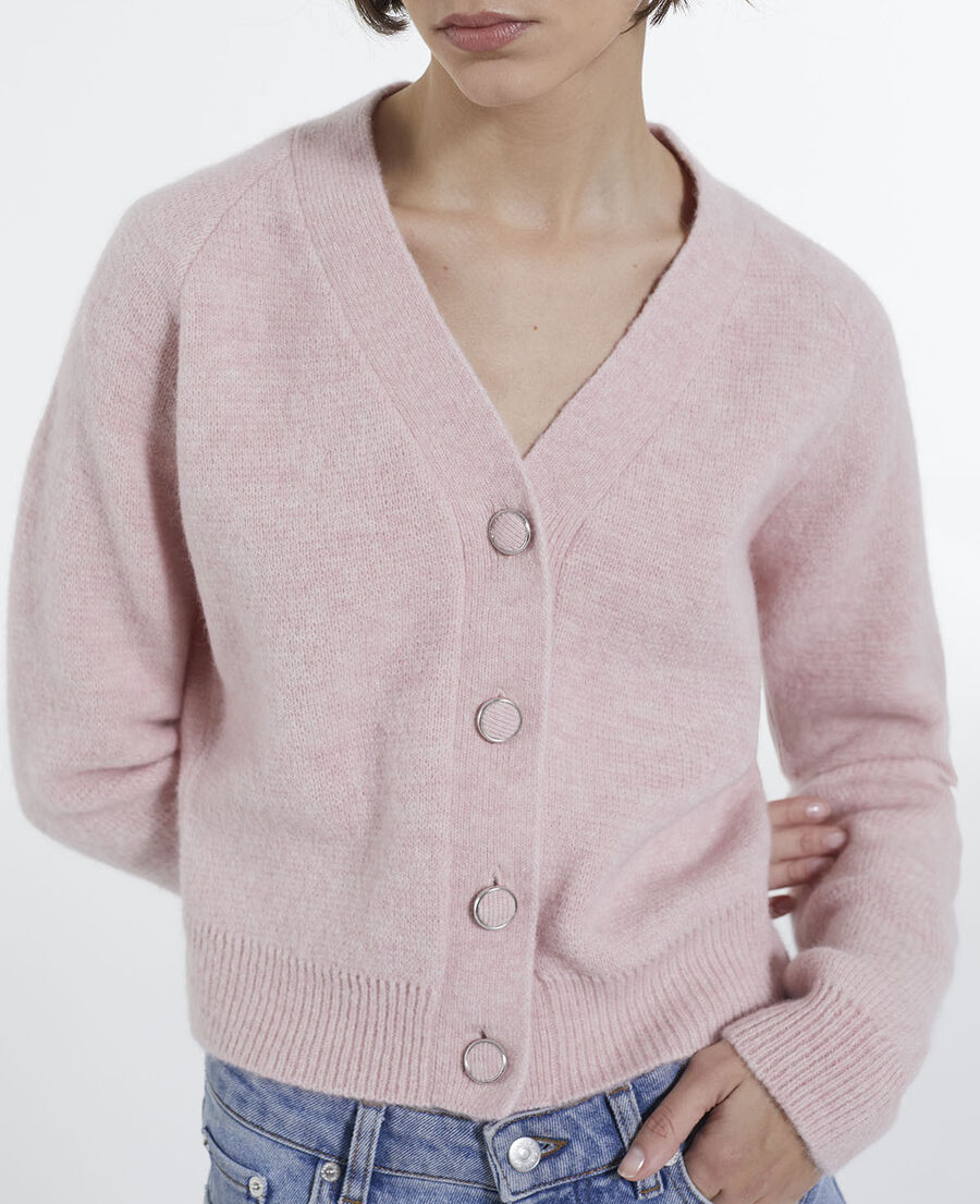 cropped pink wool cardigan with pockets