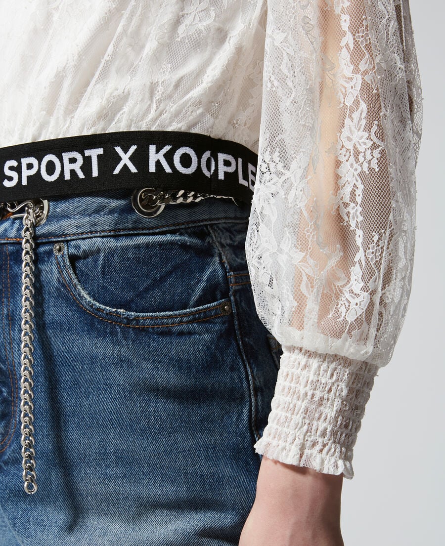 Ecru lace top with long sleeves and logo | The Kooples