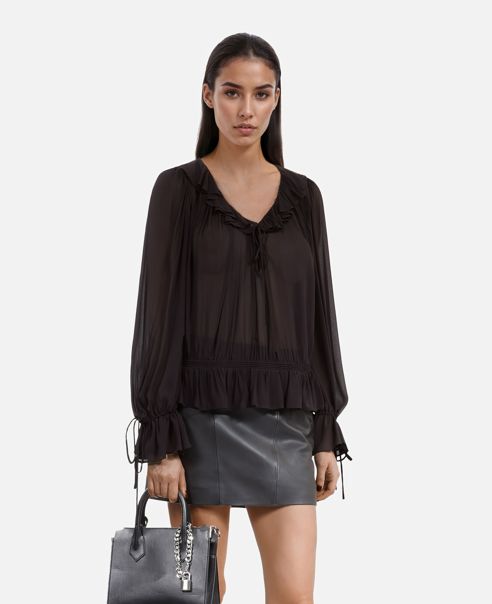 The Kooples WOMEN BLACK STONE black ruffled top