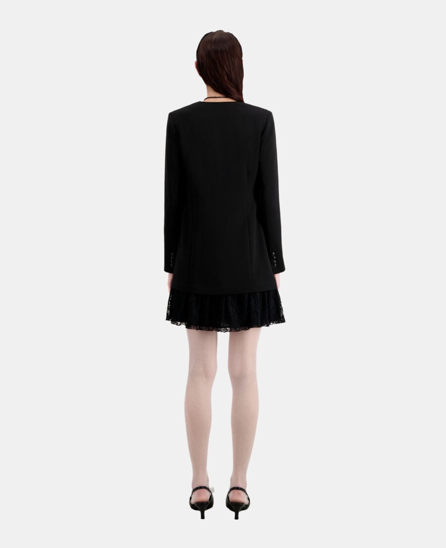 The Kooples FEMME BLACK robe courte noire effet tailleur en crêpe et dentelle