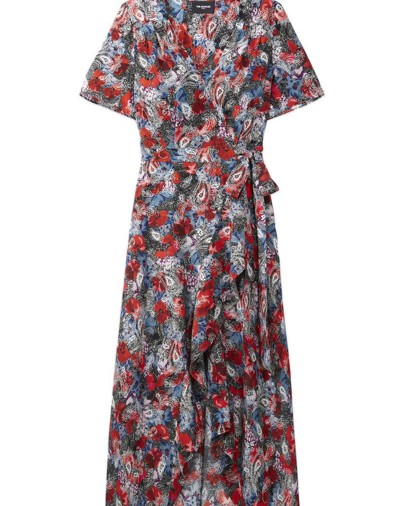 The Kooples FEMME RED robe en soie rouge à imprimé fleuri