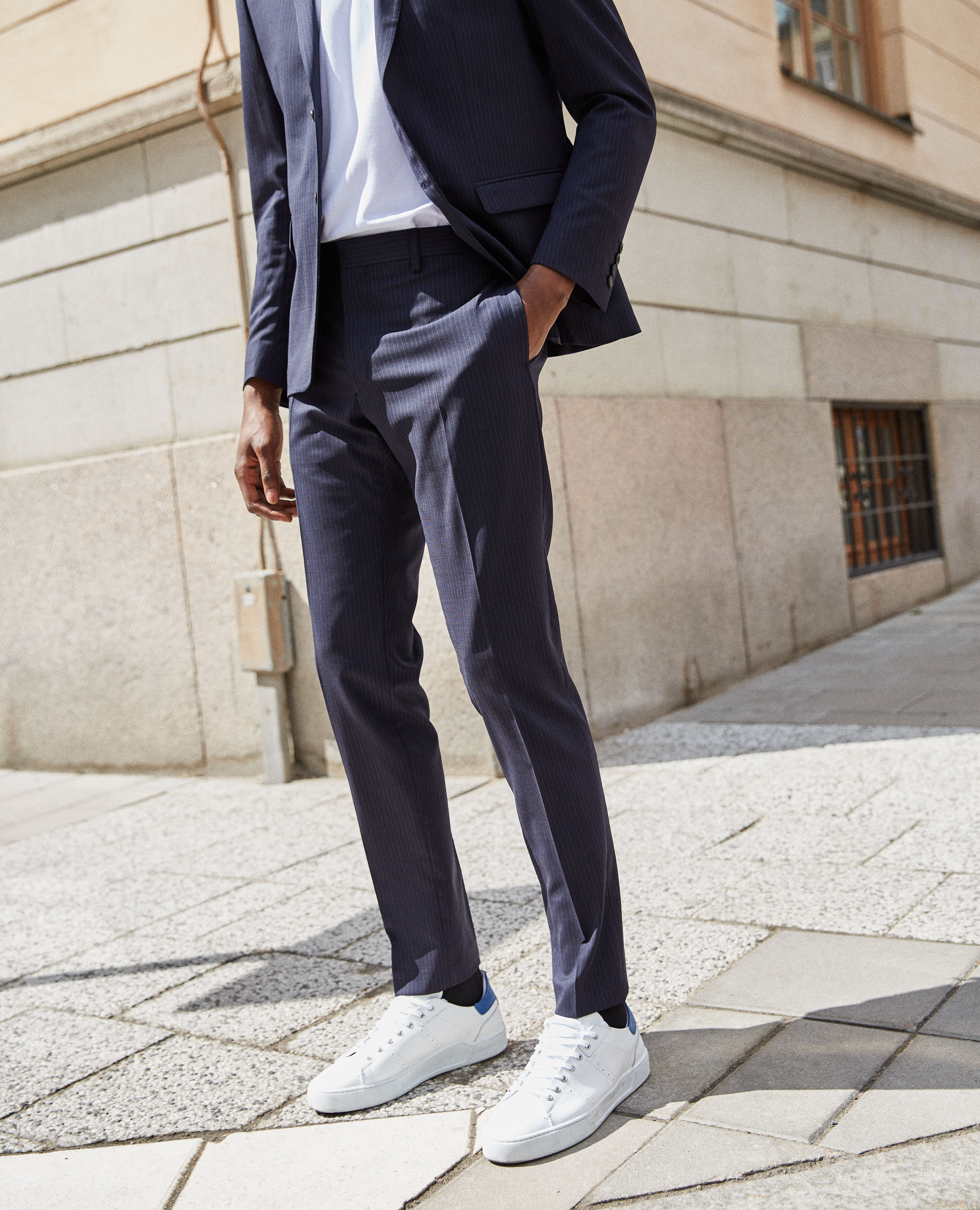 Navy blue wool striped pants
