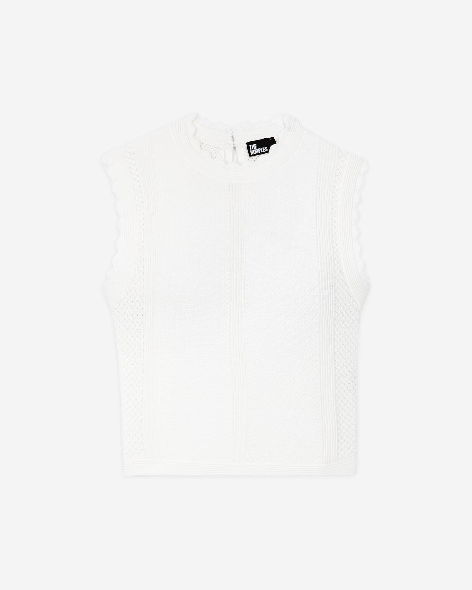 White openwork knit top, WHITE, hi-res image number null