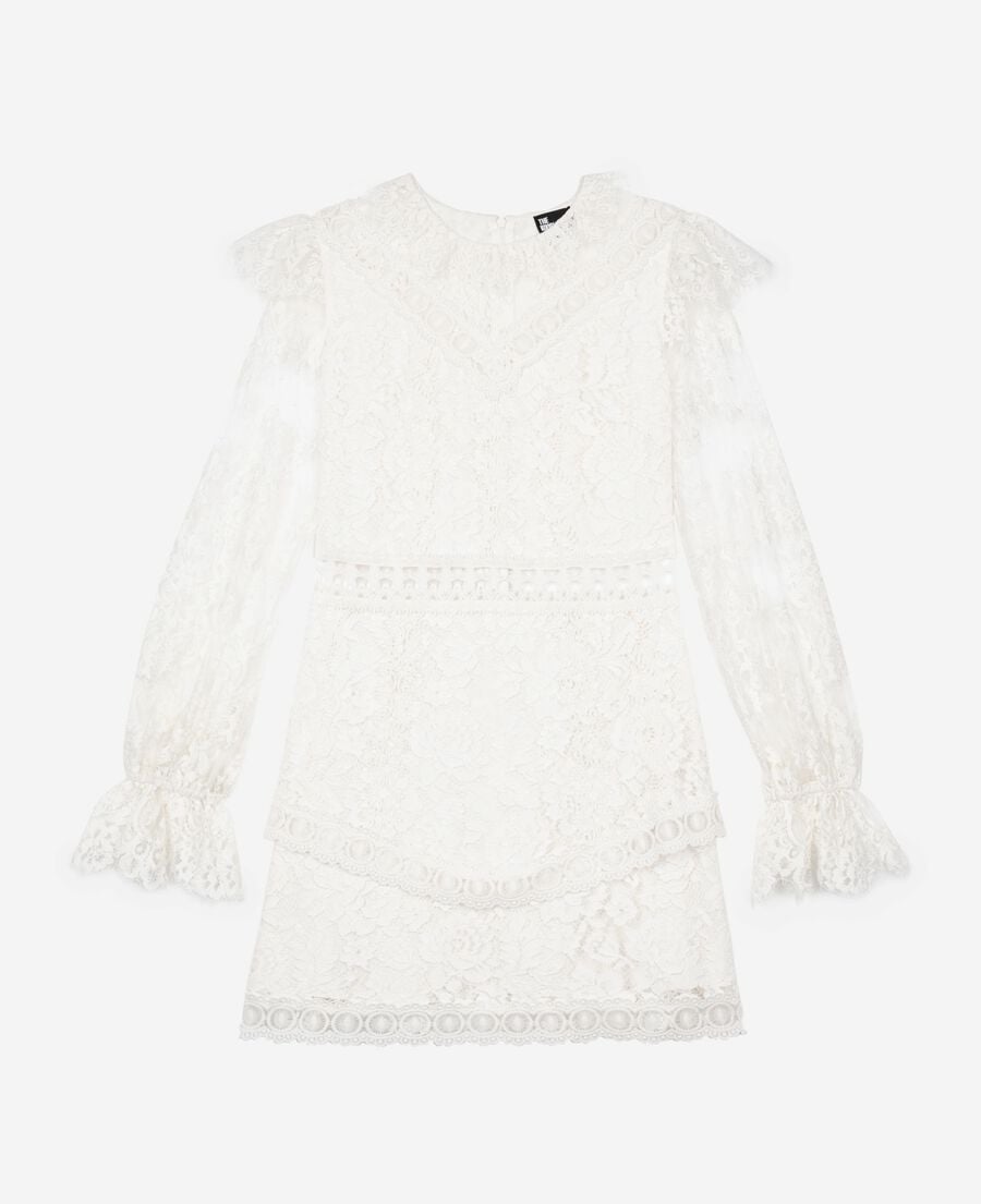 The Kooples F WHITE short dress in ecru lace